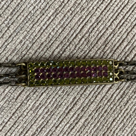 Tammassini Necklace Green and Purple Swarovski Crystal and Chain Choker - Picture 4 of 12